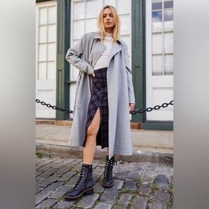 Free People Sierra Coat Wool Blend Wrap Jacket Gray Oversized Collar Size XS NWT